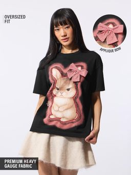 The Souled Store - Black Character Casual Oversized Round Neck T-Shirt