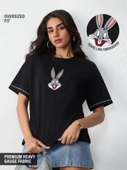 The Souled Store - Black Character Casual Oversized Round Neck T-Shirt