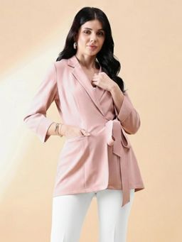 Powersutra - Women Pink Front Knot Single-Breasted Blazer