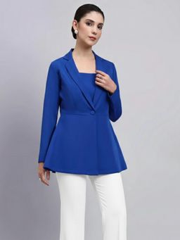 Powersutra - Women Blue Peplum Blazer Top