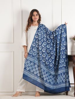 Style Shoes - Blue Handloom Block Printed Dupatta