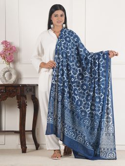 Style Shoes - Blue Print Handloom Block Printed Dupatta
