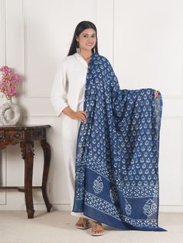 Style Shoes - Blue Floral Print Handloom Block Printed Dupatta