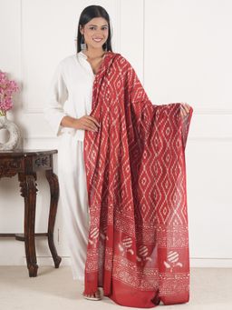 Style Shoes - Red Geometric Print Handloom Block Printed Dupatta