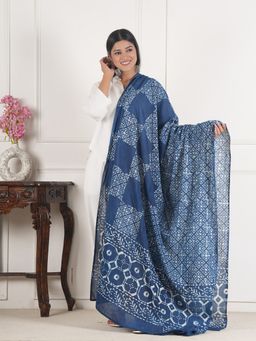 Style Shoes - Blue Geometric Print Handloom Block Printed Dupatta