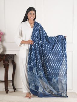 Style Shoes - Blue Ethnic Motifs Print Handloom Block Printed Dupatta