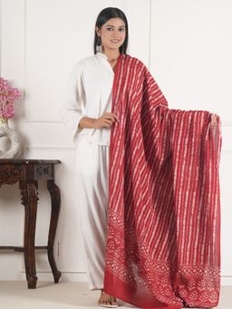 Style Shoes - Red Stripes Print Handloom Block Printed Dupatta
