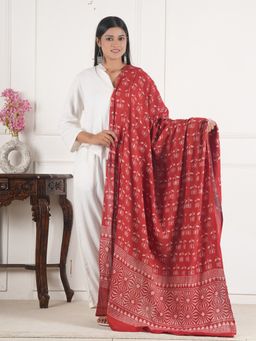Style Shoes - Red Floral Print Handloom Block Printed Dupatta