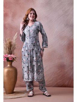 SYRISH - Grey Hand Embroidered Chikankari Rayon Kurta with Palazzo