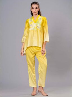 Zolo Label - Yellow Satin Embroidered Co-Ord Set