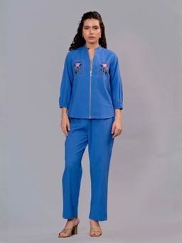 Zolo Label - Blue Cotton Embroidered Co-Ord Set