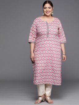 Extra love by Libas - Plus Size Women Pink Printed Cotton Straight Kurtas for Women