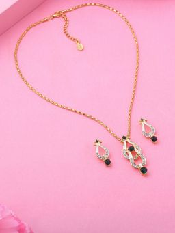 Estele - Gold Plated Sparkling Pendant Necklace with Crystals for Women (Set of 2)