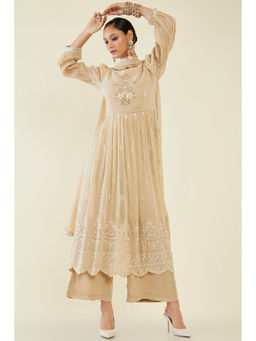 Soch - Women Beige Georgette Embellished Sequined Suit (Set of 3)