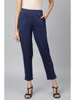 Elleven - Blue Cotton Lycra Womens Pants