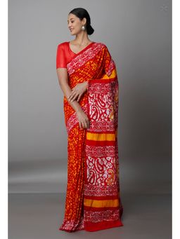 Unnati Silks - Red Pure Batik Kota Cotton Saree with Unstitched Blouse