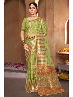 EXCLUSIVA - Light Green Banarasi Saree with Unstitched Blouse
