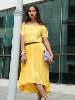 PINACOLADA - Women Lemon Yellow Pleated Midi Dress