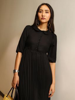 PINACOLADA - Women Midnight Black Pleated Midi Dress