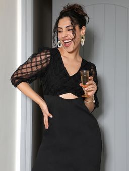 PINACOLADA - Women Carbon Black Sheer Cut-Out Dress