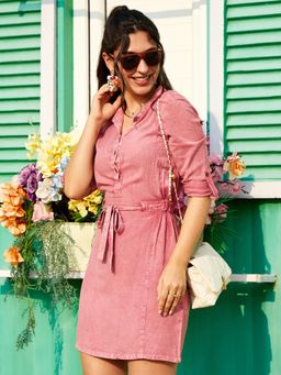 PINACOLADA - Women Brick Red Light-Wash Mini Dress