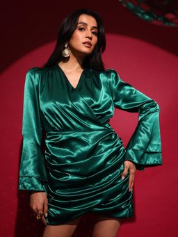 PINACOLADA - Women Emerald Green Satin Mini Dress