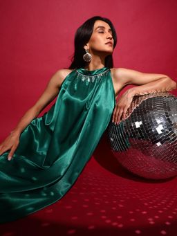 PINACOLADA - Women Emerald Green Halter Midi Dress