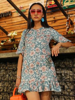 PINACOLADA - Women Sage Green Floral Cluster Dress