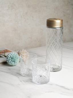 De Maison Decor - Brass Verre Prism Bottle and Glass Set (Pack of 3)
