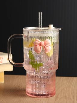 De Maison Decor - Ribbonette Glass Tumbler Pink