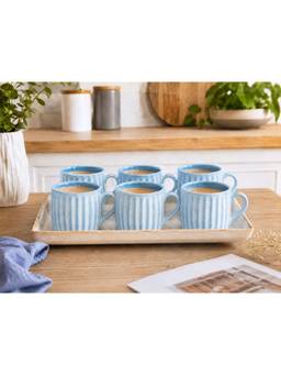 BRINNS - Ribbed Blue Dual tone Ceramic Microwave Safe - 6 Tea - Coffee Cups - 160 ml (Pack of 6)