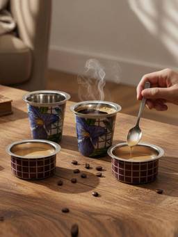 Living With Elan - Letters from India Coffee Glass and Bowl Set (, Multicolour) (Pack of 4)