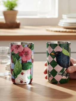 Living With Elan - Letters from India Bird and Blossom glasses | glasses Set (Pack of 2)