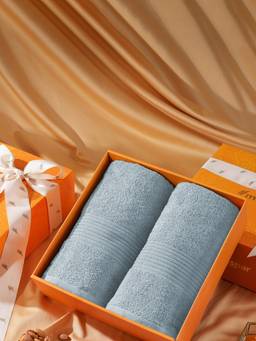 Maspar - 100% Cotton Solid 450 Gsm Bath Towel Set with Gift Box (Pack of 2)