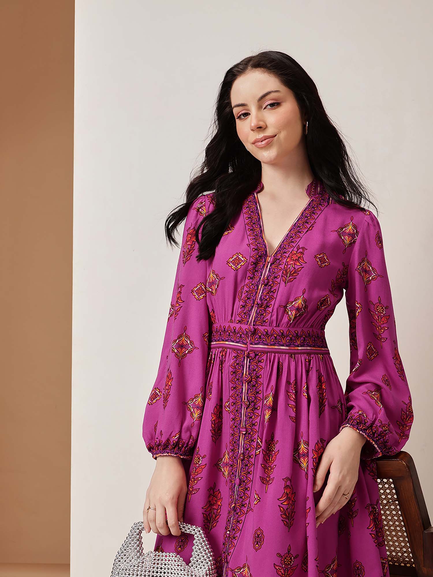 Pink Printed Fit and Flare Ethnic Dress-image-39