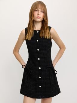 Pomelo - Tweed Pearl Button Dress - Black