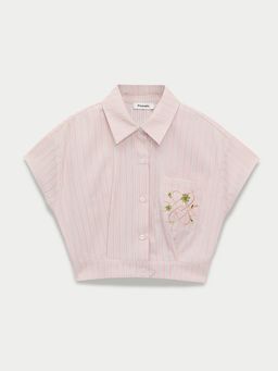 Pomelo - Cropped Button-Up Embroidered Blouse – Light Pink