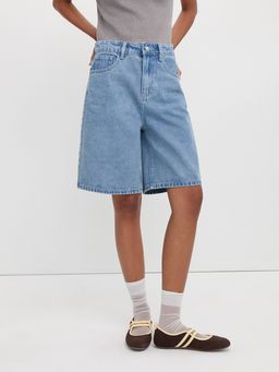 Pomelo - High-Waisted Embroidered Shorts – Blue