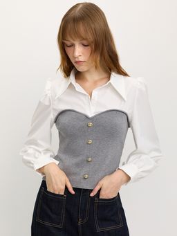 Pomelo - Layered Contrast Blouse - Multi Color