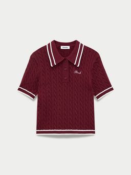 Pomelo - Cable Knitted Cropped Polo - Burgundy