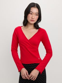 Pomelo - Knitted V-Neck Top - Red