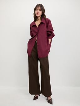 Pomelo - Oversized Button-Up Shirt – Burgundy