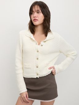 Pomelo - Waffle-Knit Collared Cardigan – Ivory