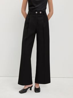 Pomelo - High-Waisted Wide-Leg Trousers – Black