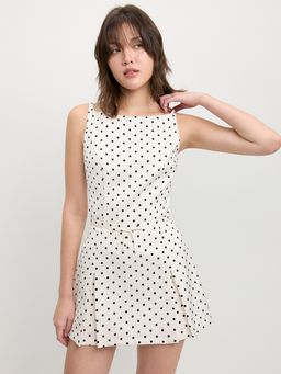 Pomelo - Pleated Polka Dot Skirt – White