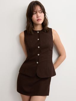 Pomelo - Button-Up Sleeveless Romper - Brown