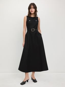 Pomelo - Belted Sleeveless Dress – Black