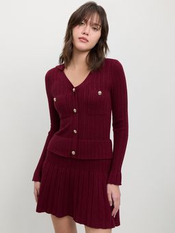 Pomelo - Cable-Knit Button-Up Dress – Red