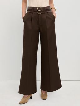 Pomelo - Double-Belt Wide-Leg Trousers – Brown