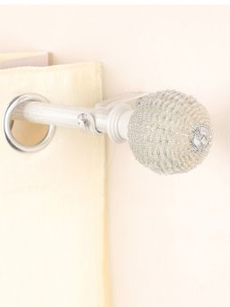 The Decor Mart - 48"-88" Beaded Finial Extendable Curtain Rod White 19Mm (Hardware Included)